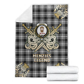 Clan Menzies Black  & White Modern Tartan Gold Courage Symbol Blanket GR64 Clan Menzies Tartan Today